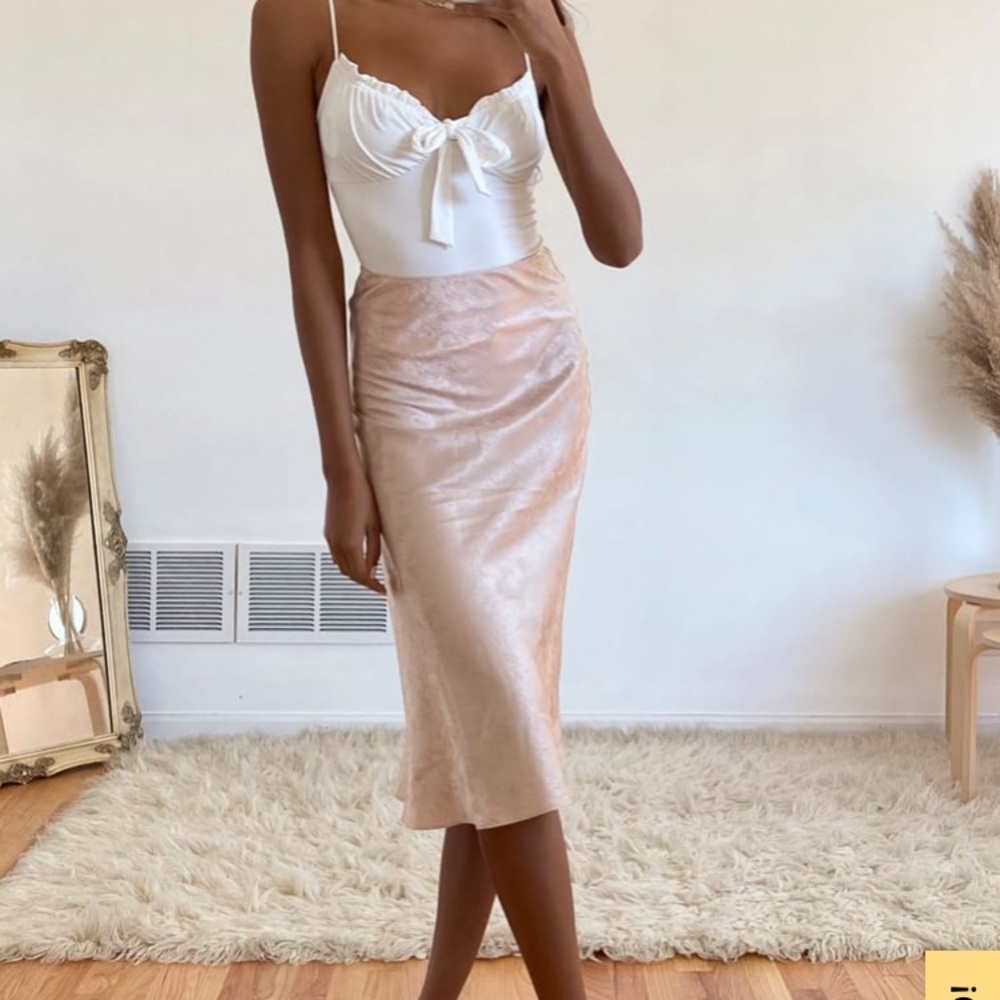 Satin Midi Slip Skirt Blush Pink